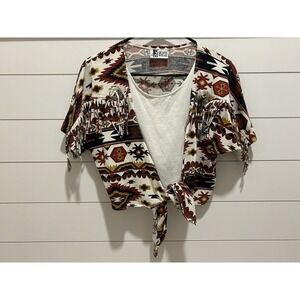 Vintage Jeans‎ Wear Western Shirt 34" Fringe Built in T-shirt Horse Rodeo Aztec